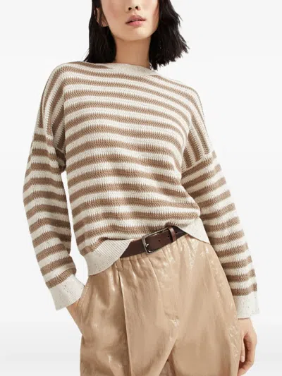 Brunello Cucinelli Sequin-embellished Striped Cotton-blend Sweater In Pattern
