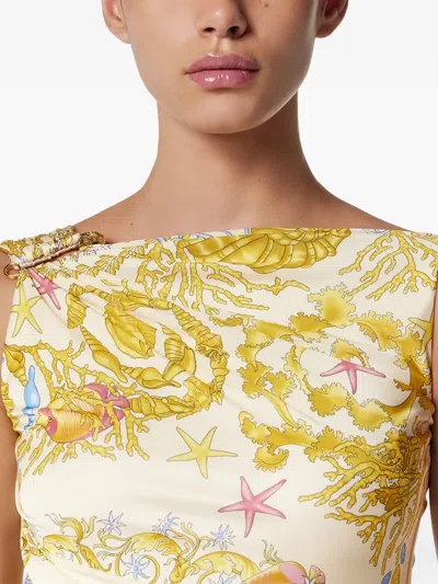 Versace Underwater Barocco Draped Mini Dress In Multi