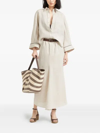 Brunello Cucinelli Linen Drawstring Maxi Skirt