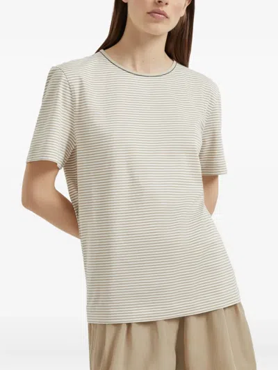 Brunello Cucinelli Striped Crew Neck T-shirt With Keyhole Detail