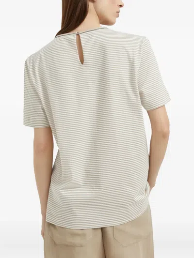 Brunello Cucinelli Striped Crew Neck T-shirt With Keyhole Detail