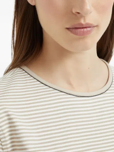 Brunello Cucinelli Striped Crew Neck T-shirt With Keyhole Detail