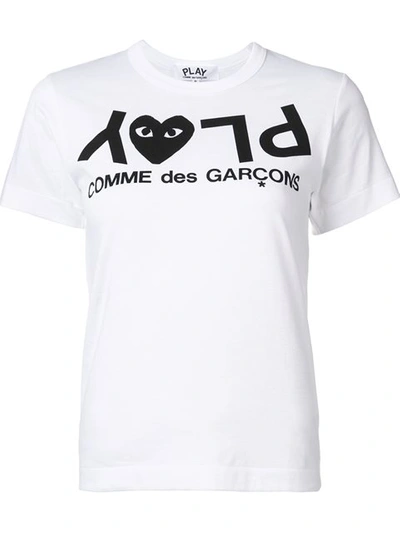 Comme Des Garçons Play Jersey Black Print Tee In Bianco