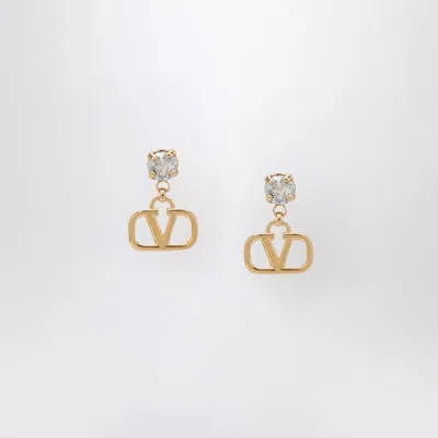 Valentino Gold Vlogo Signature Earrings With Silver Swarovski