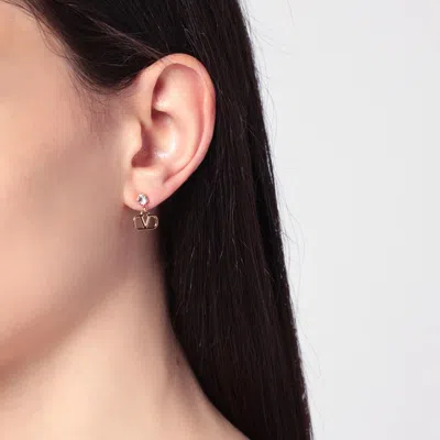 Valentino Gold Vlogo Signature Earrings With Silver Swarovski