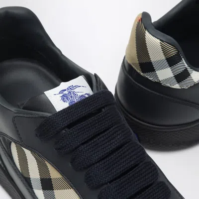 Burberry Indigo Blue Leather And Check Sneaker Terrace