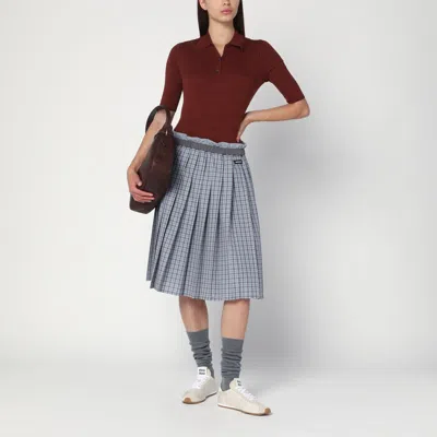 Miu Miu Pleated Check Midi Skirt
