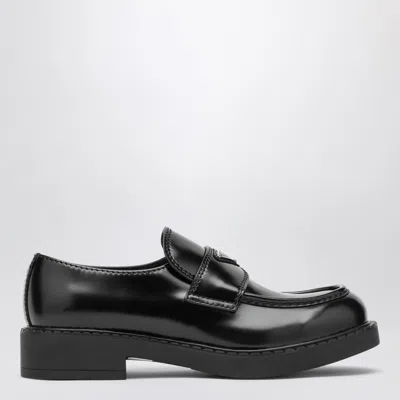 Prada Loafers Brushed Leather Elastic Gusset In Black