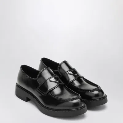 Prada Loafers Brushed Leather Elastic Gusset In Black