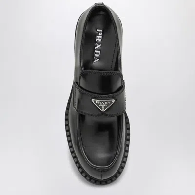 Prada Loafers Brushed Leather Elastic Gusset In Black