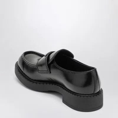 Prada Loafers Brushed Leather Elastic Gusset In Black