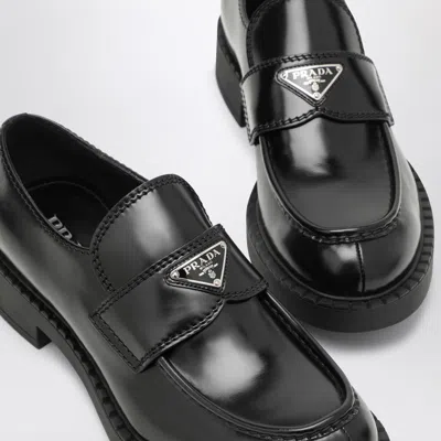 Prada Loafers Brushed Leather Elastic Gusset In Black
