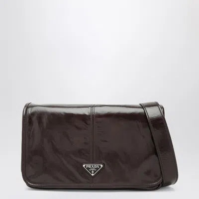 Prada Triangle Logo Leather Messenger Bag In Brown