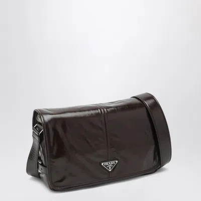 Prada Triangle Logo Leather Messenger Bag In Brown