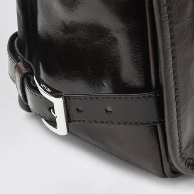 Prada Triangle Logo Leather Messenger Bag In Brown