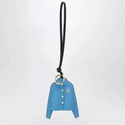 Miu Miu Leather Keyring With Button And Strap Handle In Black