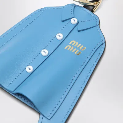 Miu Miu Leather Keyring With Button And Strap Handle In Black