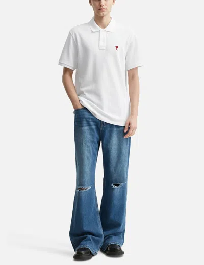 Ami Alexandre Mattiussi Organic Cotton Ami De Coeur Polo Shirt In White
