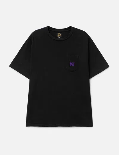 Needles Black Crewneck T-shirt With Logo Patch And Chest Pocket In Jersey In Black