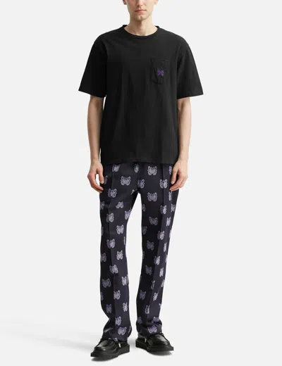 Needles Black Crewneck T-shirt With Logo Patch And Chest Pocket In Jersey In Black