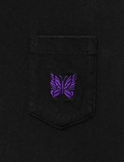Needles Black Crewneck T-shirt With Logo Patch And Chest Pocket In Jersey In Black