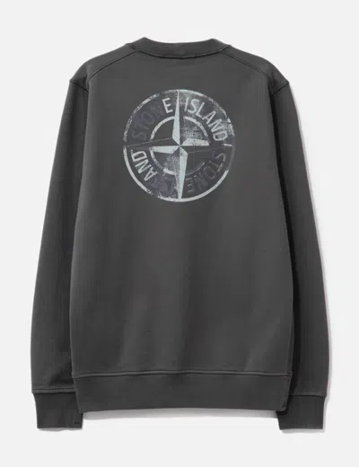 Stone Island Cotton Fleece Oversized Fit Sweatshirt With Industrial Four Print In Gray