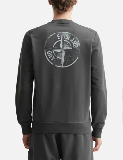 Stone Island Cotton Fleece Oversized Fit Sweatshirt With Industrial Four Print In Gray