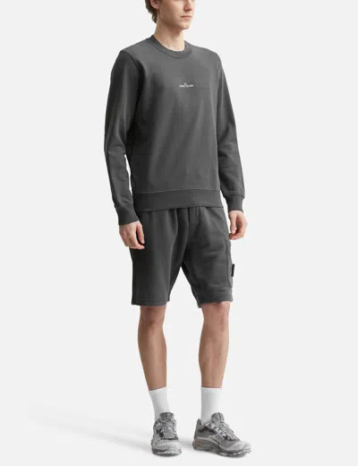 Stone Island Cotton Fleece Oversized Fit Sweatshirt With Industrial Four Print In Gray