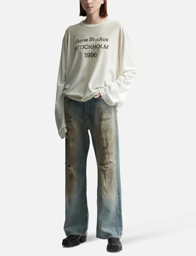 Acne Studios White Relaxed Fit Logo T-shirt In Dc6 Dusty White