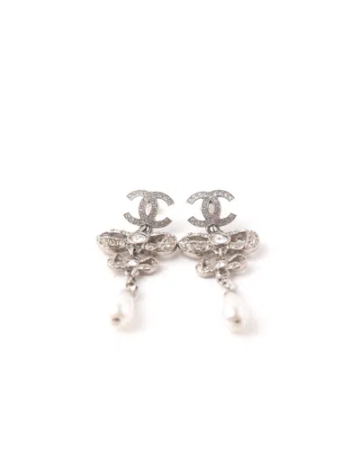 Pre-owned Chanel Cc Rhinestone And Faux Pearl Drop Earrings