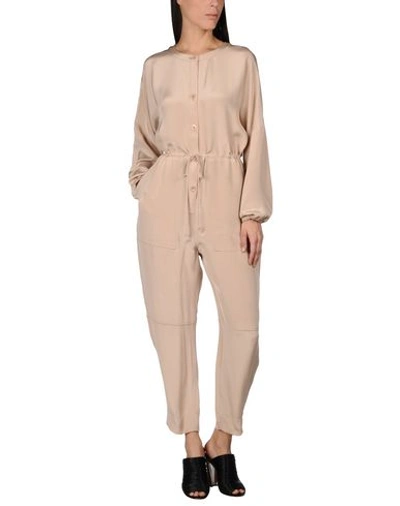 Tibi Button-down Silk Cropped Jumpsuit In Dove Grey