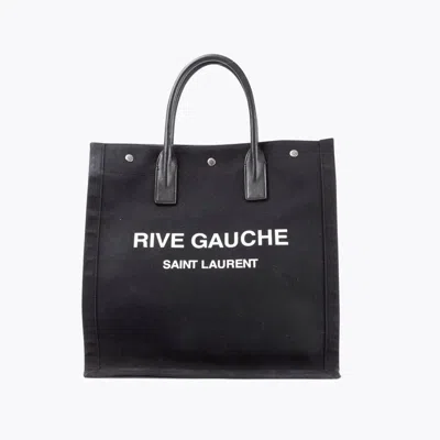 Saint Laurent Black Canvas Rive Gauche Shopping Bag In Pattern