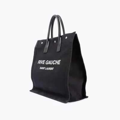 Saint Laurent Black Canvas Rive Gauche Shopping Bag In Pattern