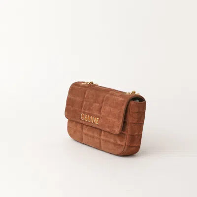 Celine Logo Monochrome Matelasse Shoulder Bag In Brown