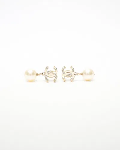 Pre-owned Chanel Cc Rhinestones And Pearls Dangling Earrings