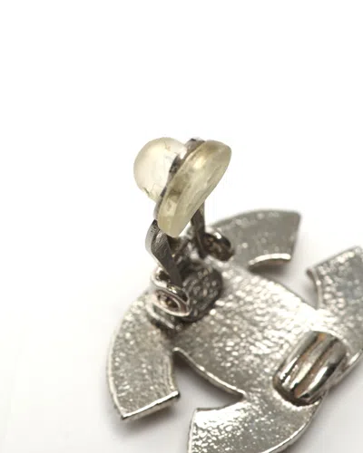 Pre-owned Chanel Coco Mark Rhinestone Clip-on Earrings In Silver