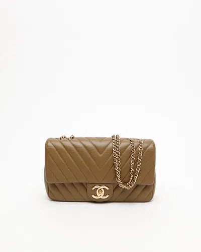 Pre-owned Chanel Small Chevron Double Flap Bag In Brown