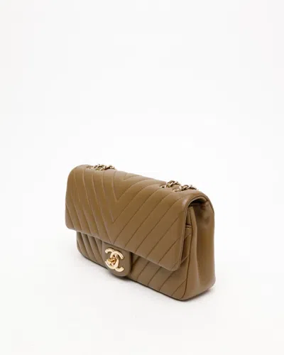 Pre-owned Chanel Small Chevron Double Flap Bag In Brown
