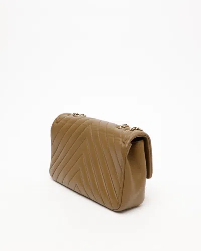Pre-owned Chanel Small Chevron Double Flap Bag In Brown