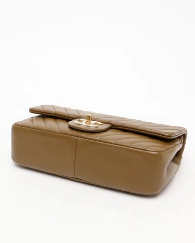 Pre-owned Chanel Small Chevron Double Flap Bag In Brown