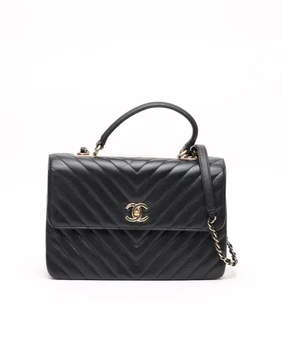 Pre-owned Chanel Medium Trendy Chevron Cc Bag In Black