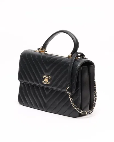 Pre-owned Chanel Medium Trendy Chevron Cc Bag In Black