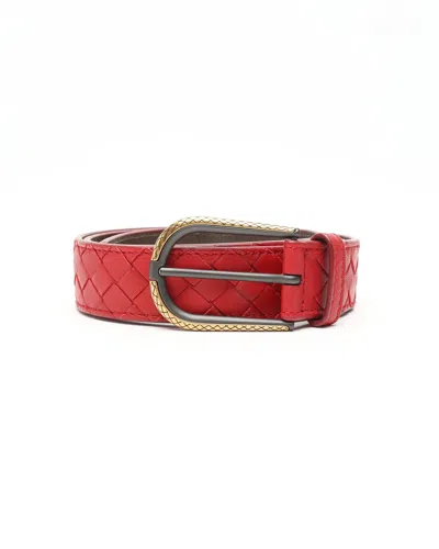 Bottega Veneta Intrecciato Belt In Red
