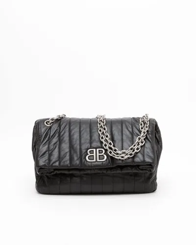 Balenciaga Medium Monaco Chain-strap Quilted Shoulder Bag In Black