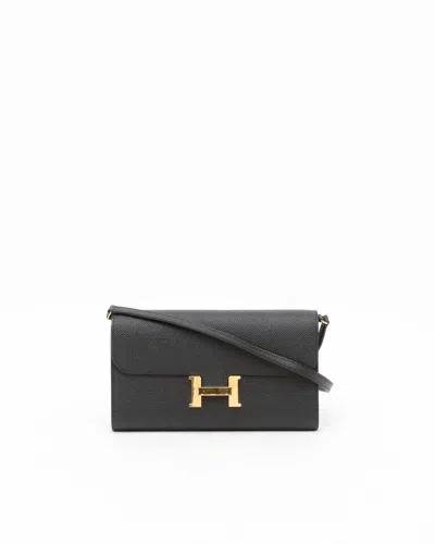 Pre-owned Hermes Hermès Epsom Constance To Go Long Wallet In Black