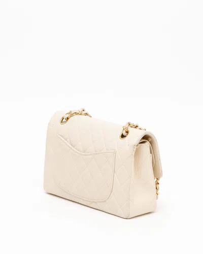 Pre-owned Chanel Classic Caviar Small Double Flap Bag In White