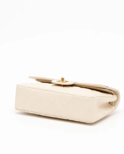 Pre-owned Chanel Classic Caviar Small Double Flap Bag In White