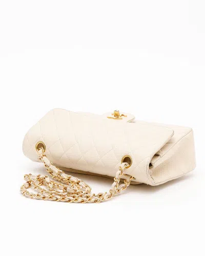 Pre-owned Chanel Classic Caviar Small Double Flap Bag In White