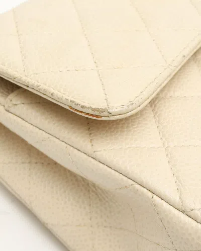 Pre-owned Chanel Classic Caviar Small Double Flap Bag In White