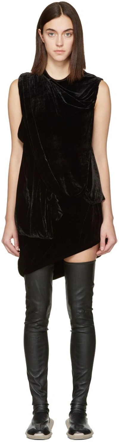 Shop Rick Owens Black Velvet Draped Dress